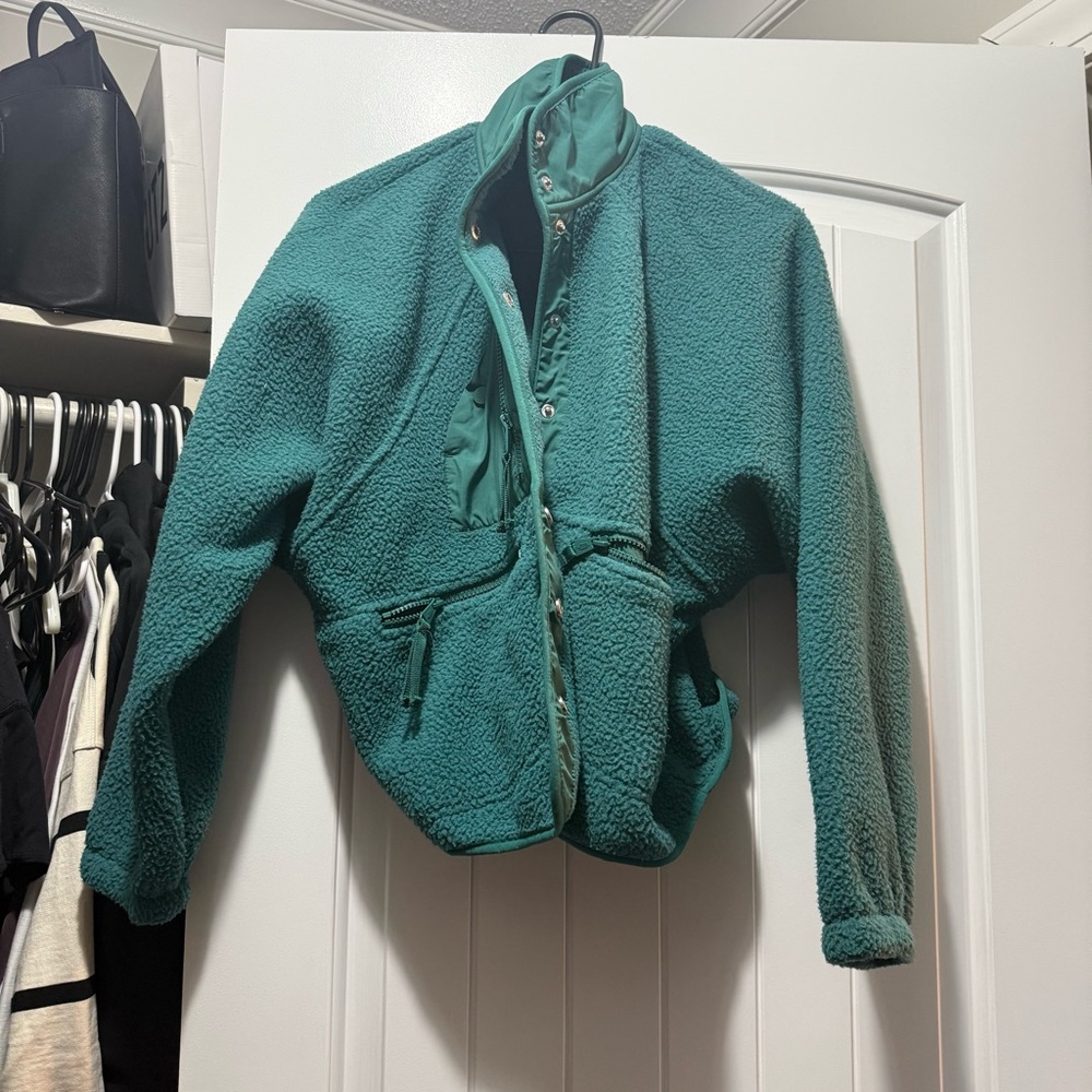 free people hit the slopes  Green Fleece Jacket